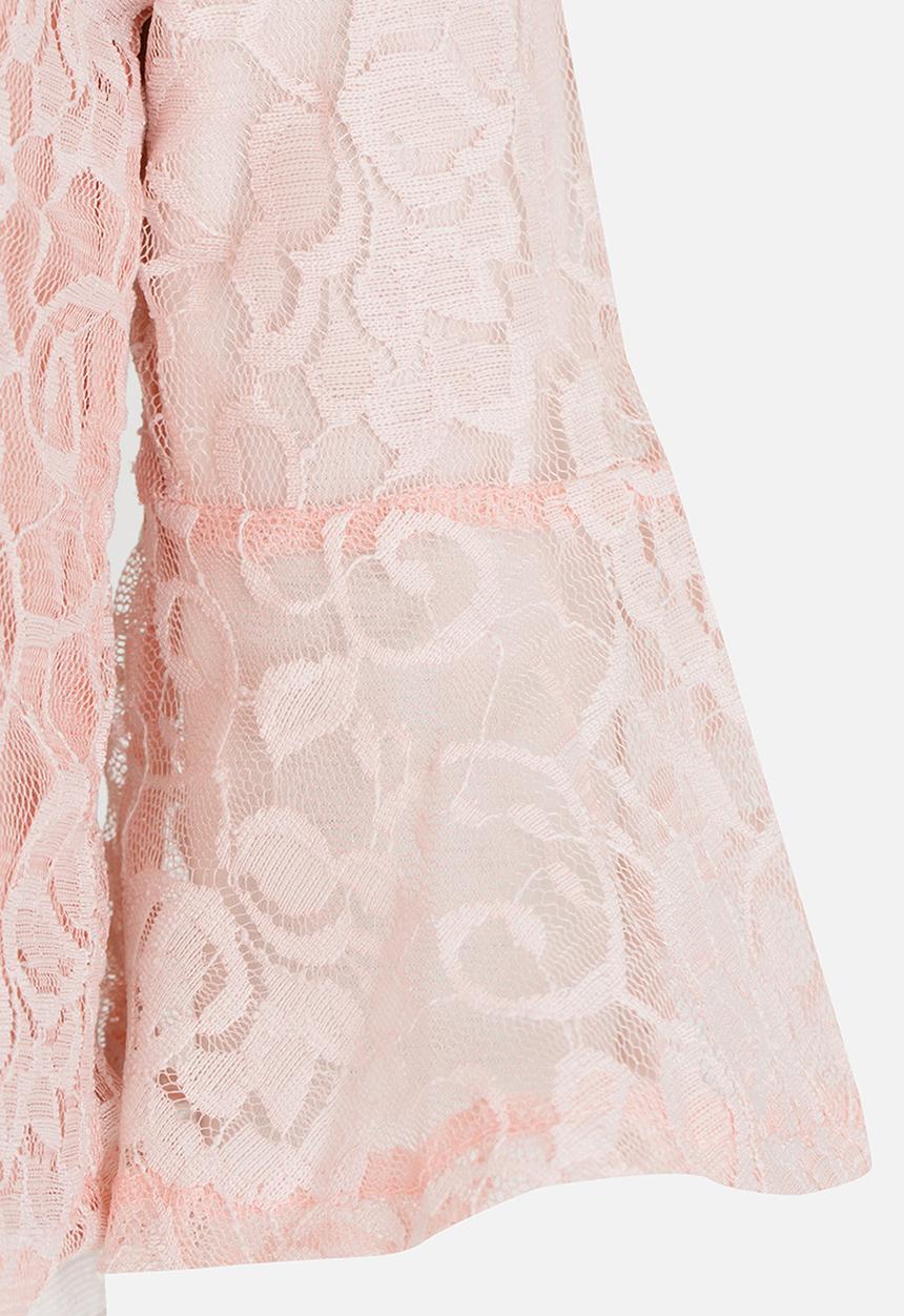 See-Saw - Fluted Sleeve Lace Top Pale Pink