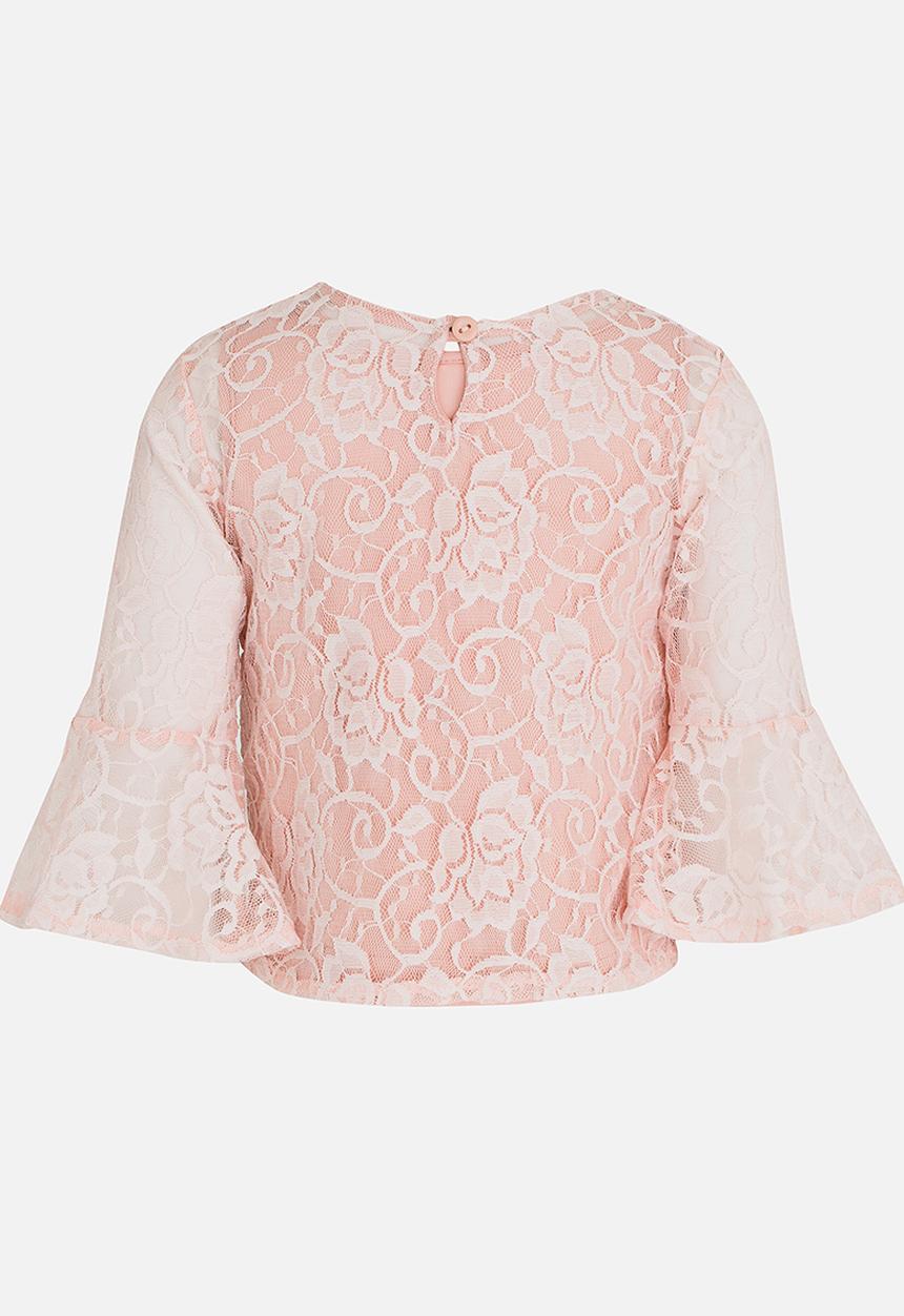 See-Saw - Fluted Sleeve Lace Top Pale Pink