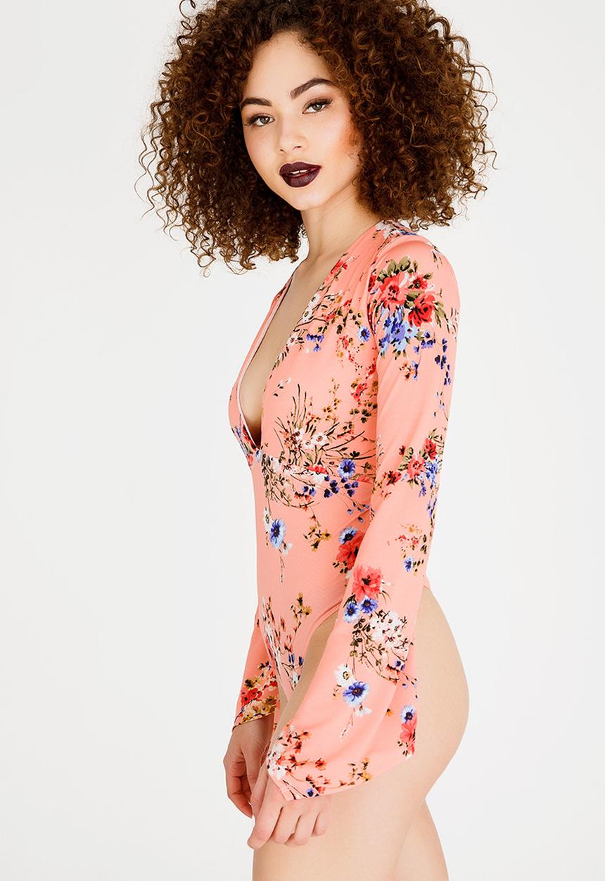 SISSY BOY - Deep V Bodysuit Pale Pink