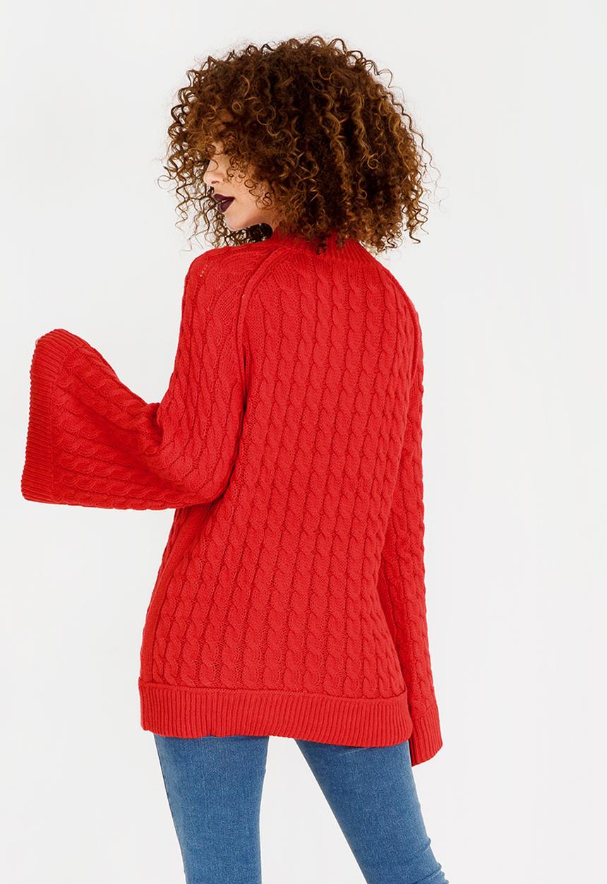 STYLE REPUBLIC - Chunky Bell Sleeve Jersey Red