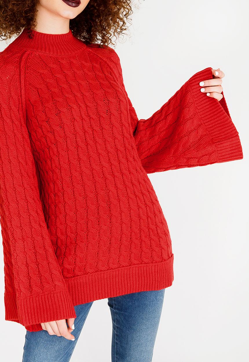 STYLE REPUBLIC - Chunky Bell Sleeve Jersey Red