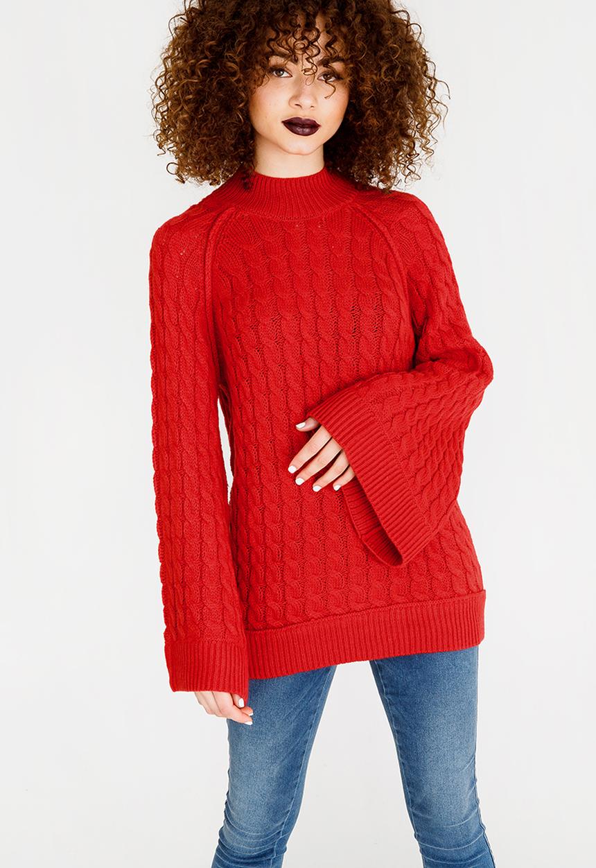 STYLE REPUBLIC - Chunky Bell Sleeve Jersey Red