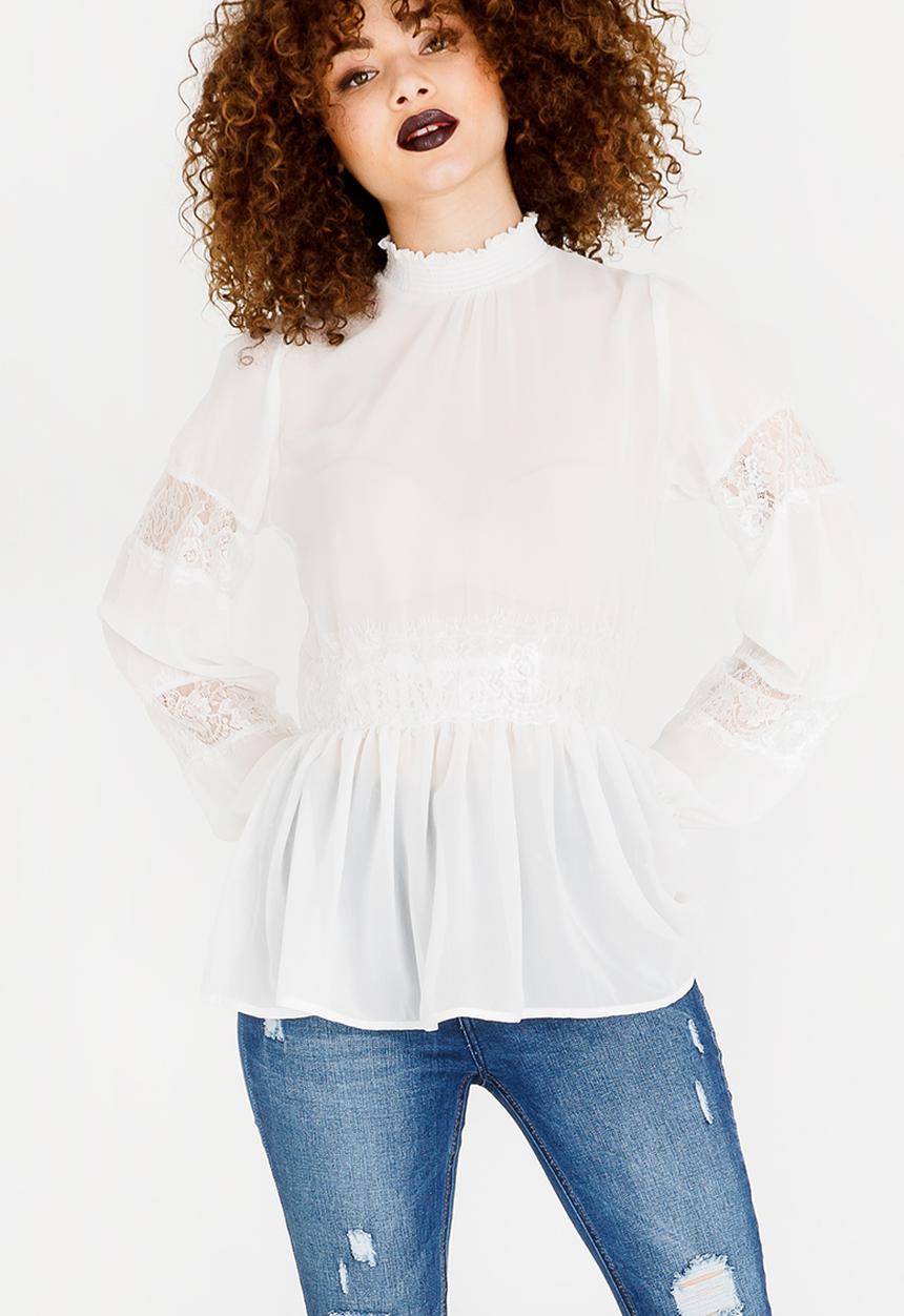 STYLE REPUBLIC - Lace Inset Blouse Off White