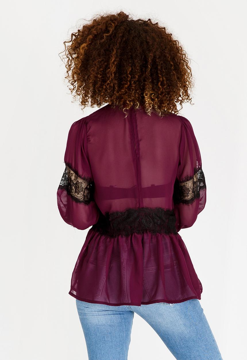 STYLE REPUBLIC - Lace Inset Blouse Burgundy