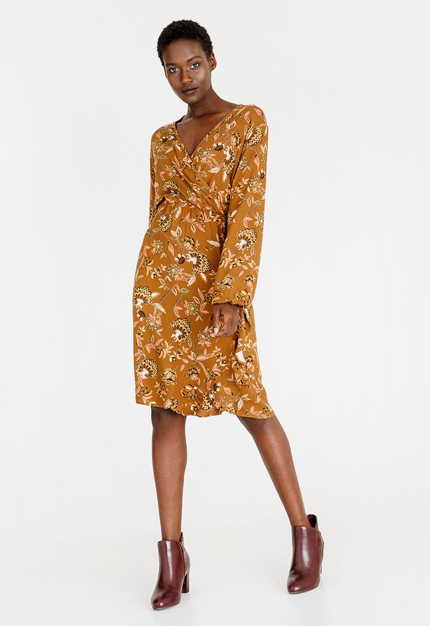 edit - Longsleeve Cross Over Dress Rust