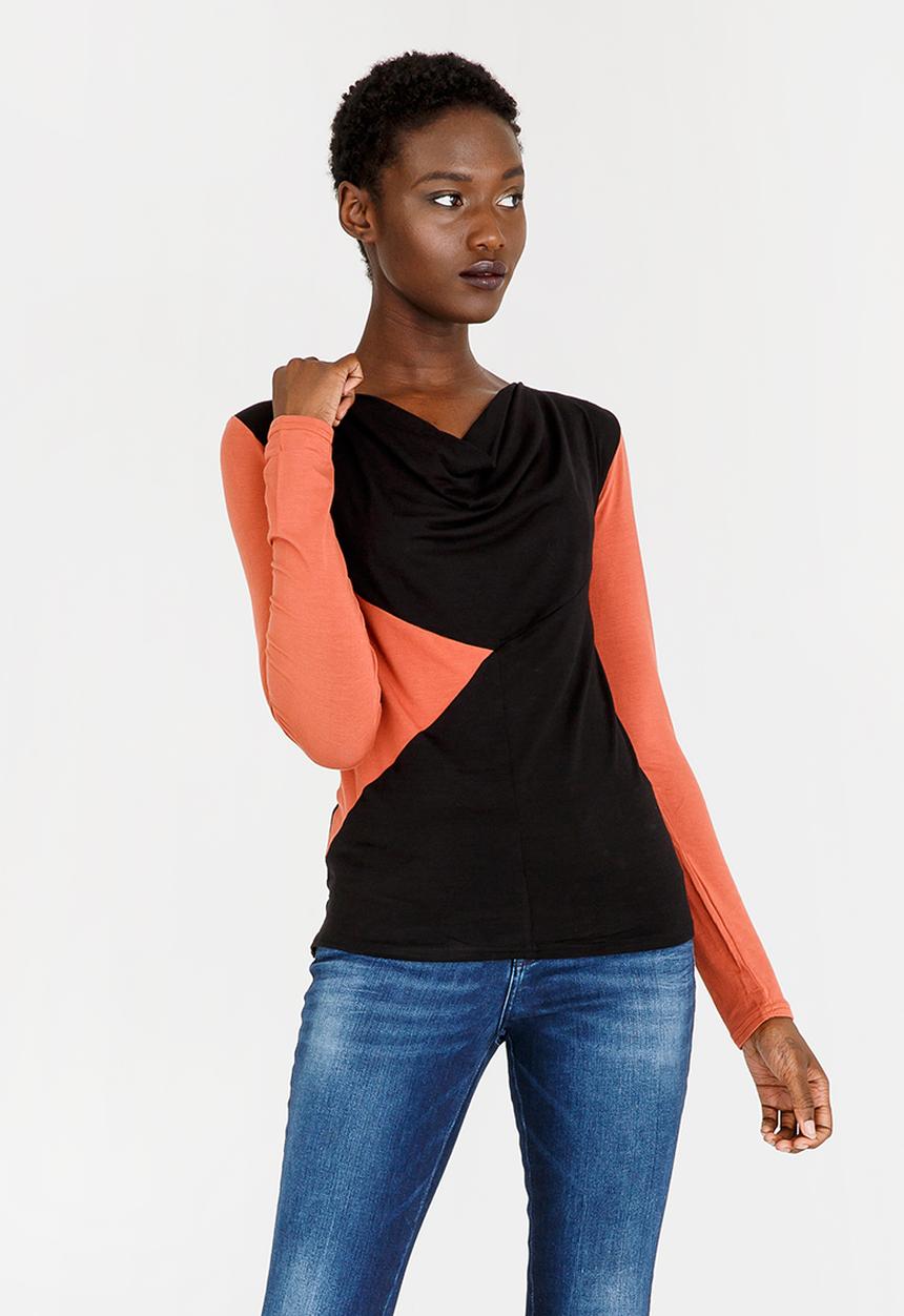 edit - Cowl Neck Colour Block Top Black