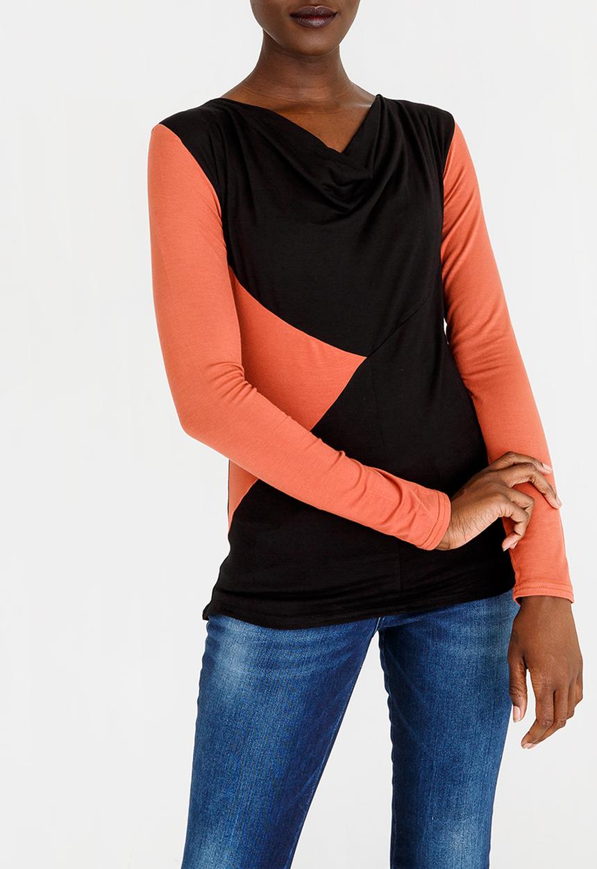 edit - Cowl Neck Colour Block Top Black