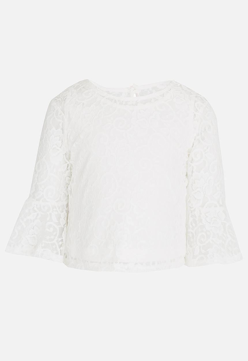 See-Saw - Fluted Sleeve Lace Top Milk