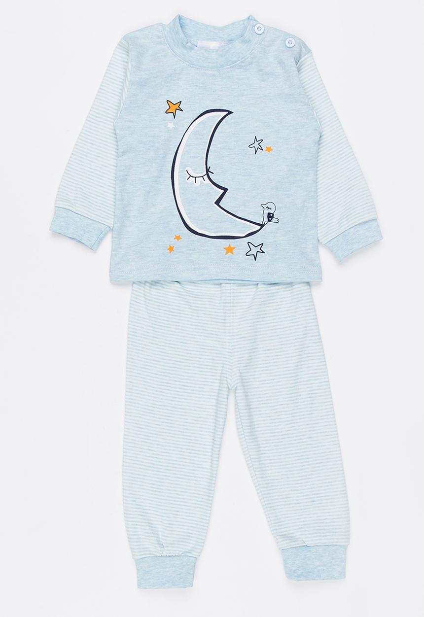 Pop Candy - Moon Printed PJ Set - pale blue 