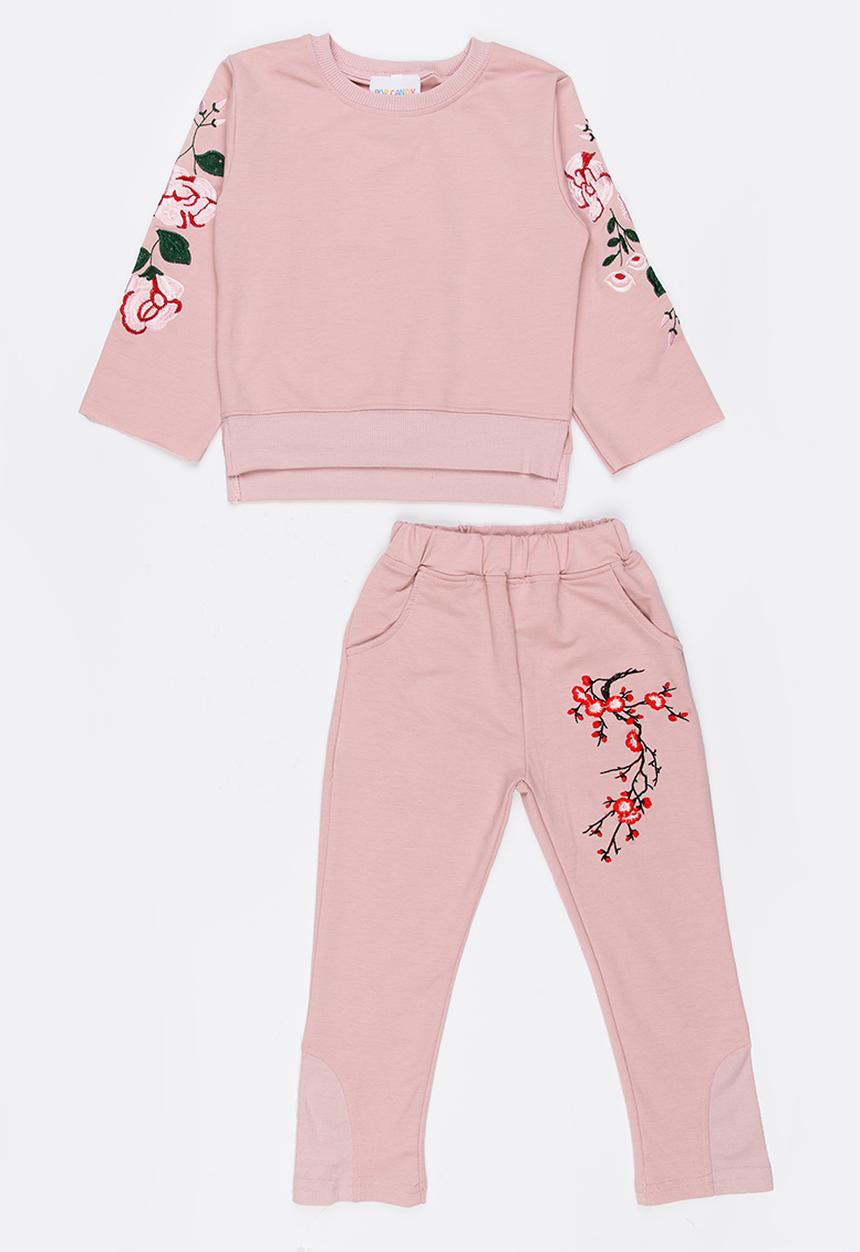 Pop Candy - 2 Piece Embroidered Jog Set Pale Pink