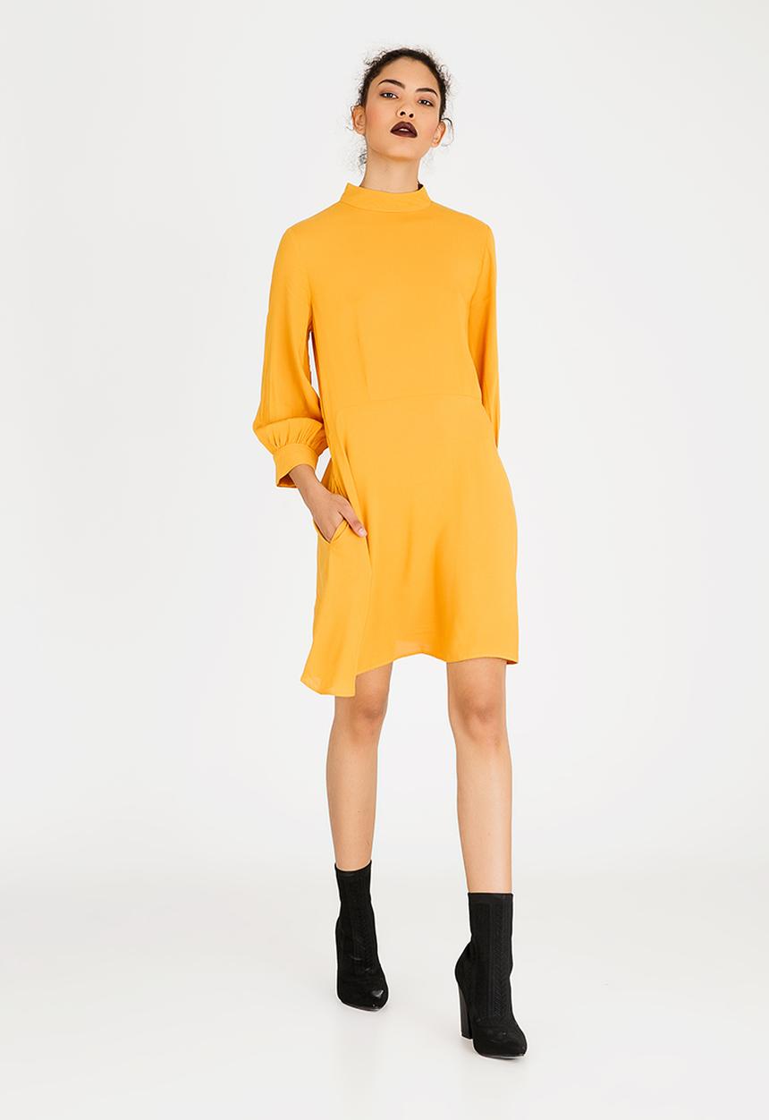 c(inch) - High Neck Fit And Flare Dress Yellow