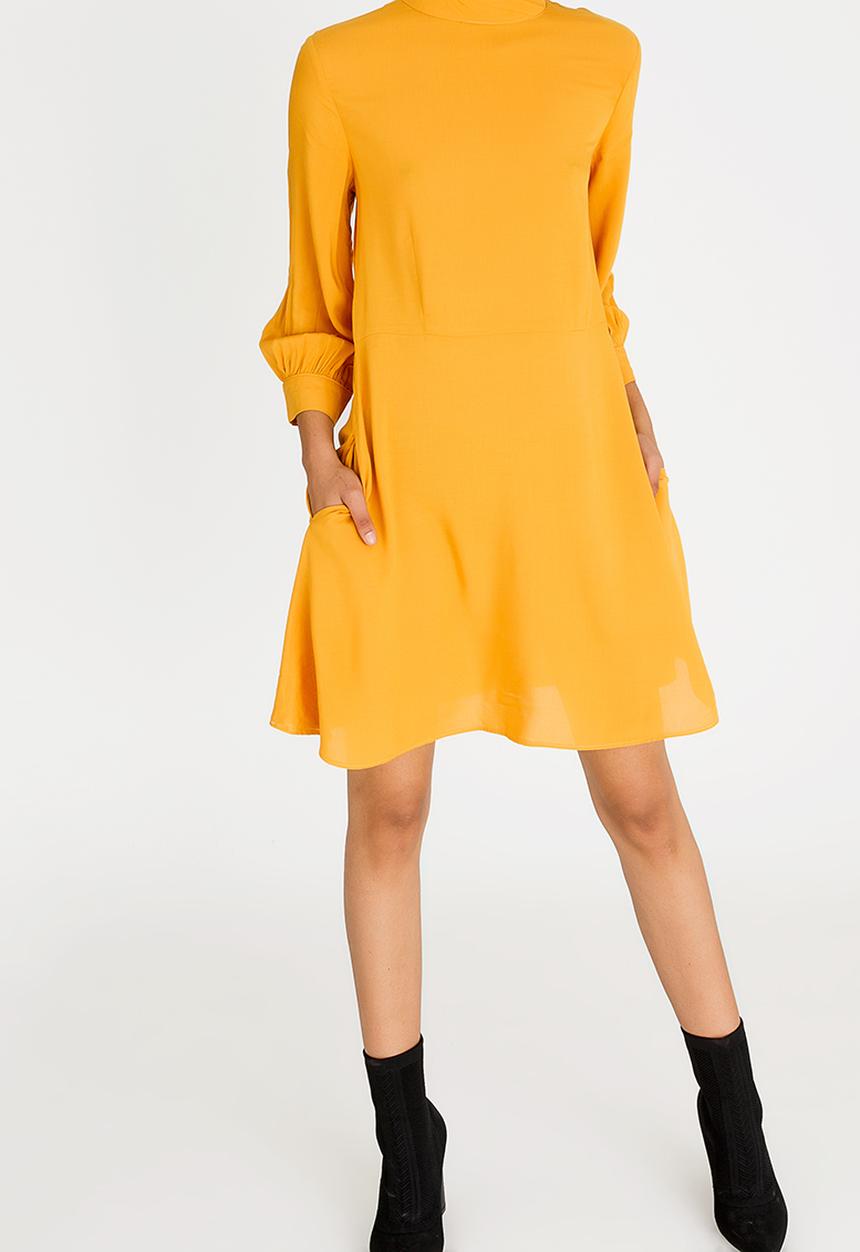 c(inch) - High Neck Fit And Flare Dress Yellow