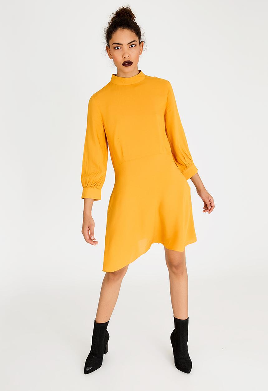 c(inch) - High Neck Fit And Flare Dress Yellow