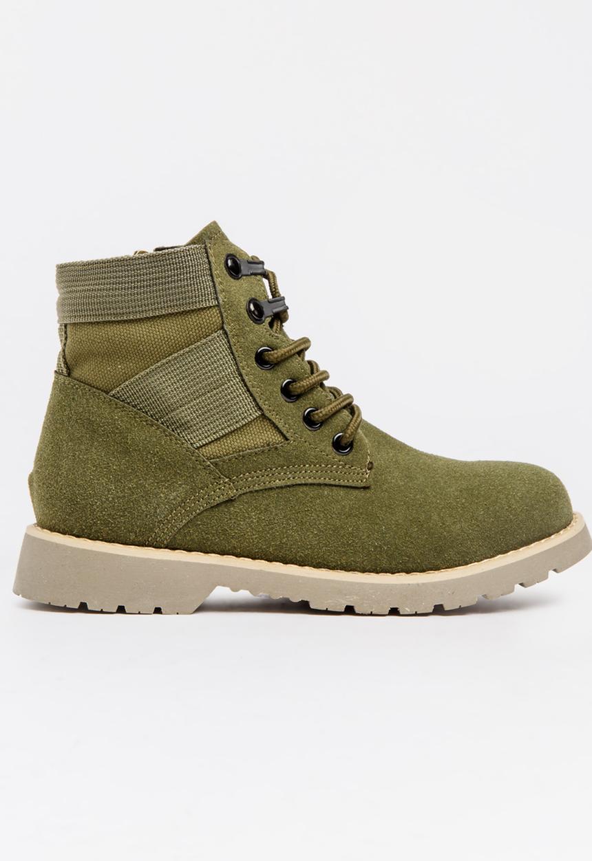 Pop Candy - Boys Combat Boot Khaki Green