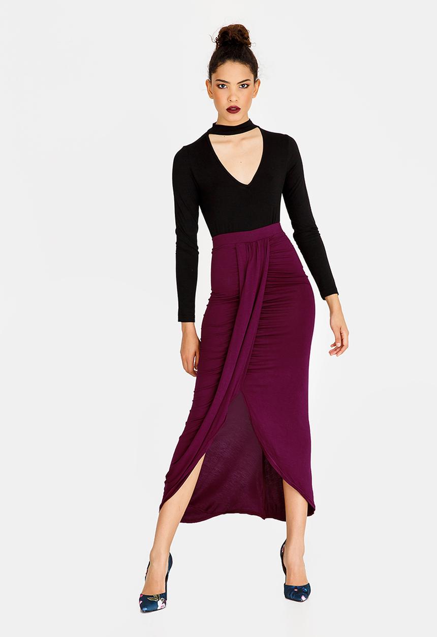 STYLE REPUBLIC - Drape Maxi Skirt Burgundy