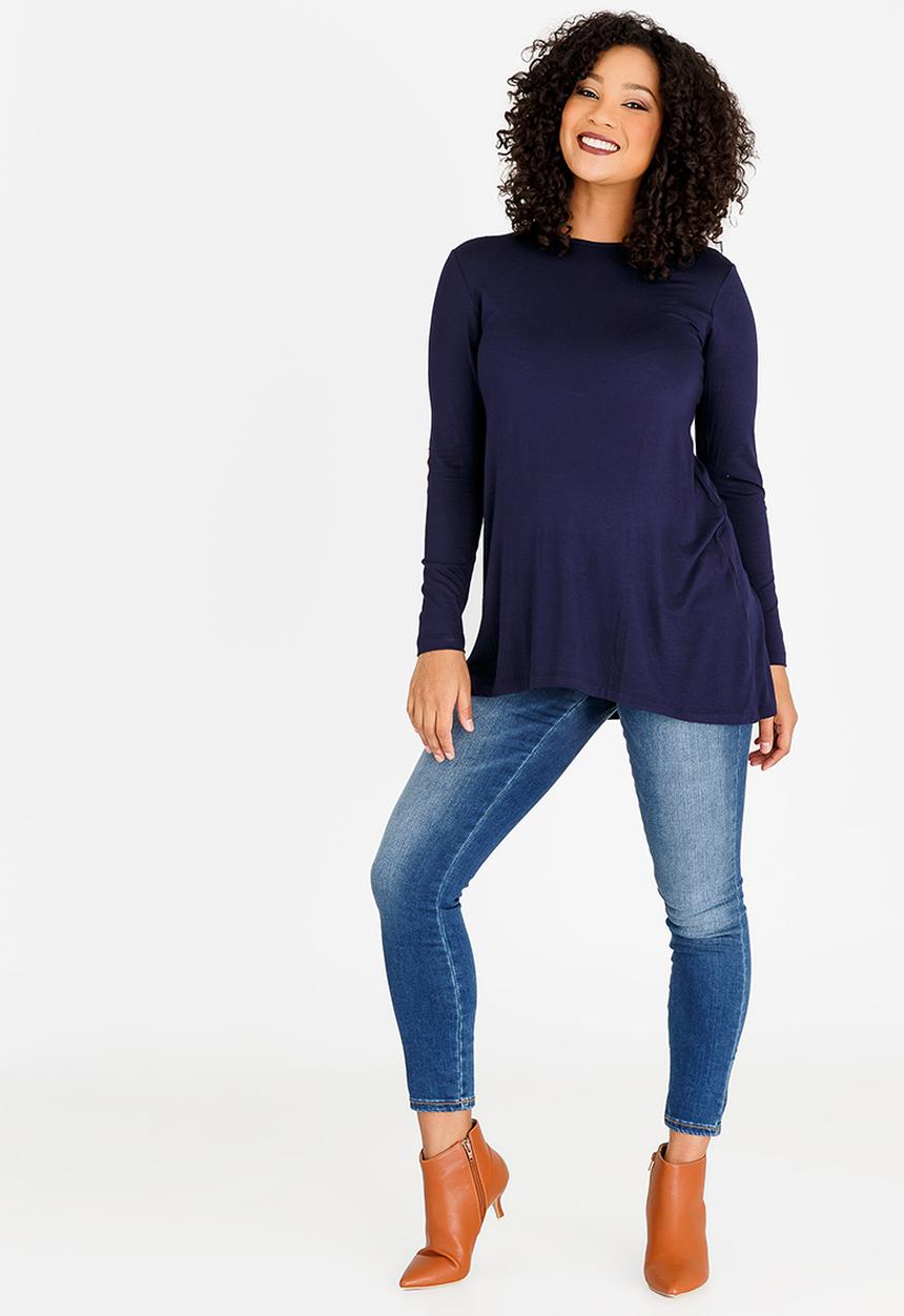 edit Maternity - Knit Tunic with Elbow Patch Navy