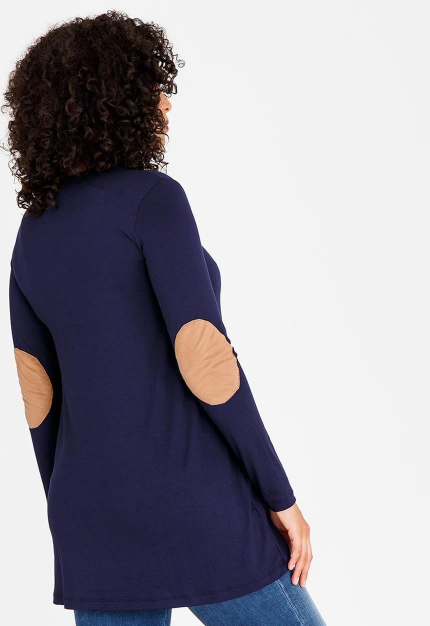 edit Maternity - Knit Tunic with Elbow Patch Navy