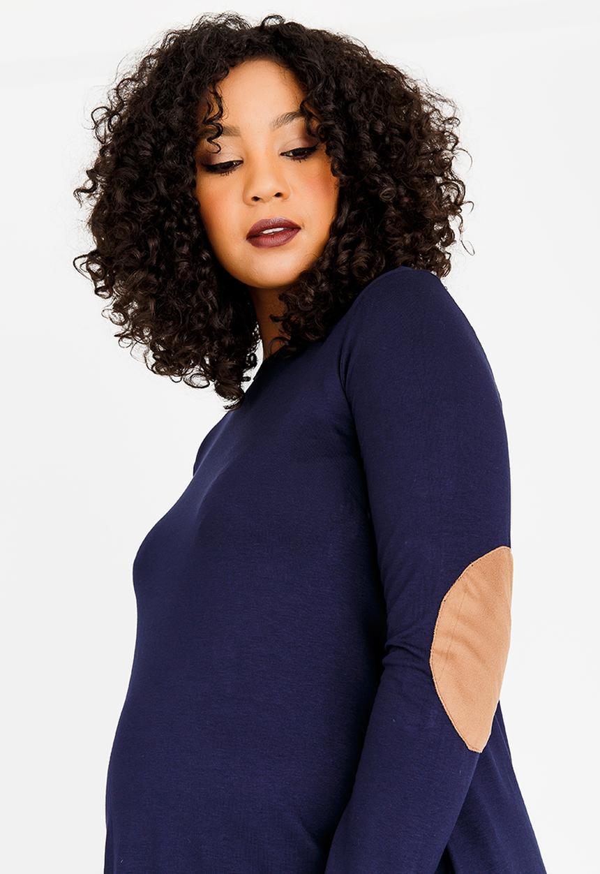 edit Maternity - Knit Tunic with Elbow Patch Navy
