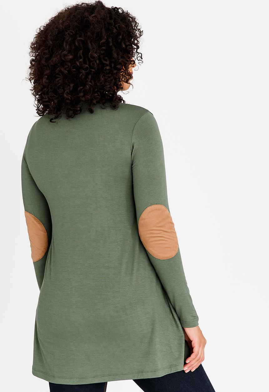 edit Maternity - Knit Tunic with Elbow Patch Khaki Green