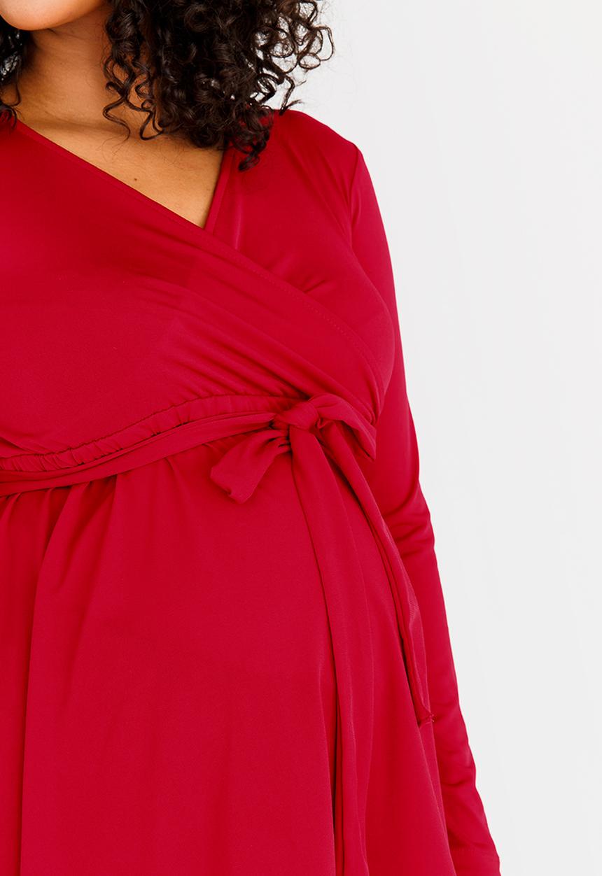 edit Maternity - Wrap Front Tunic Top with Belt Dark Red