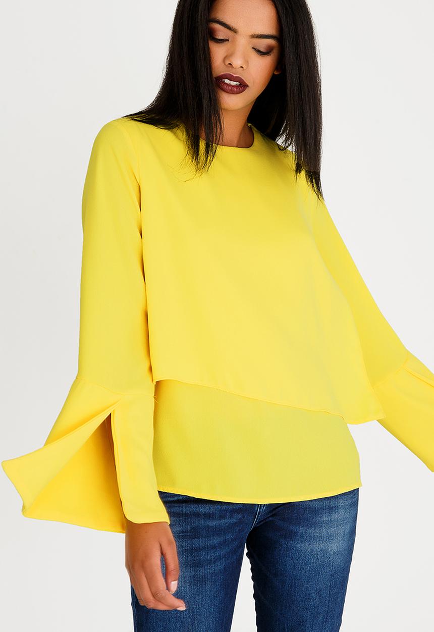 edit - Double Layer Long Sleeve Blouse Yellow