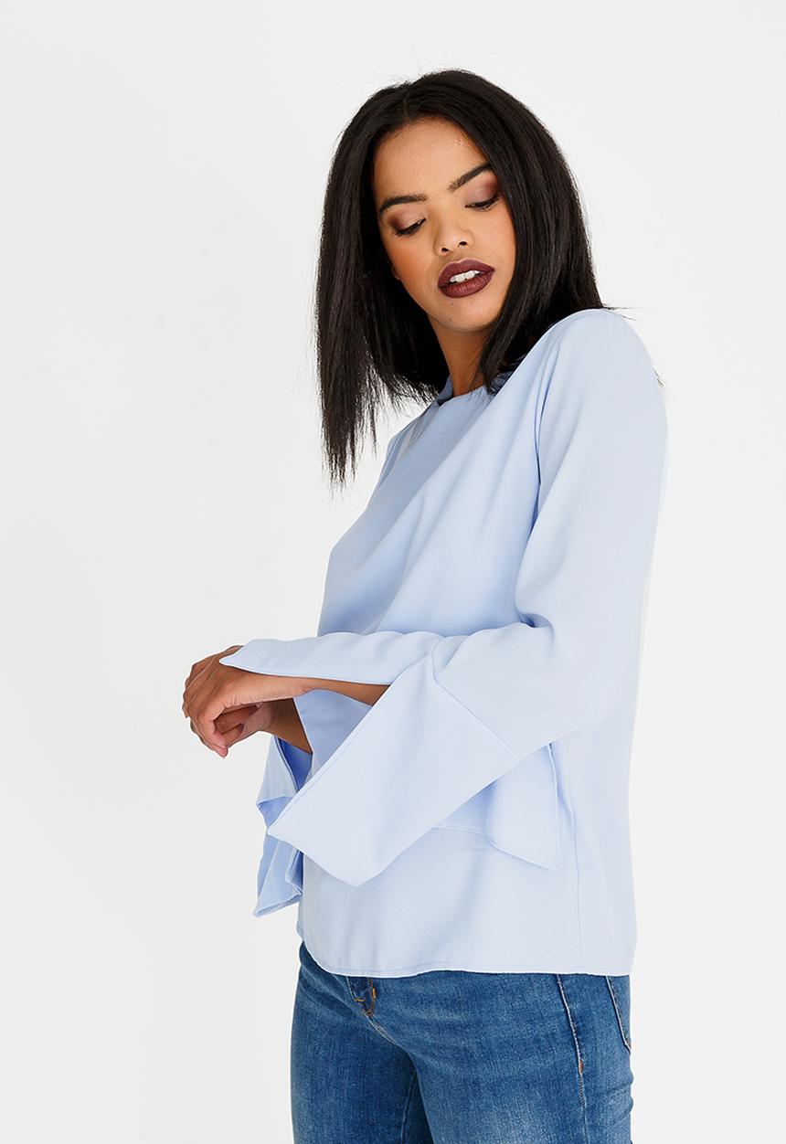 edit - Double Layer Long Sleeve Blouse Blue