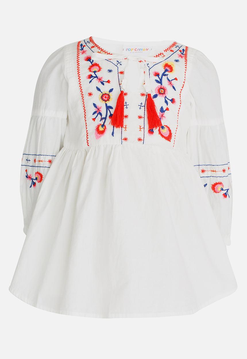 Pop Candy - Dress with Embroidery Detail White