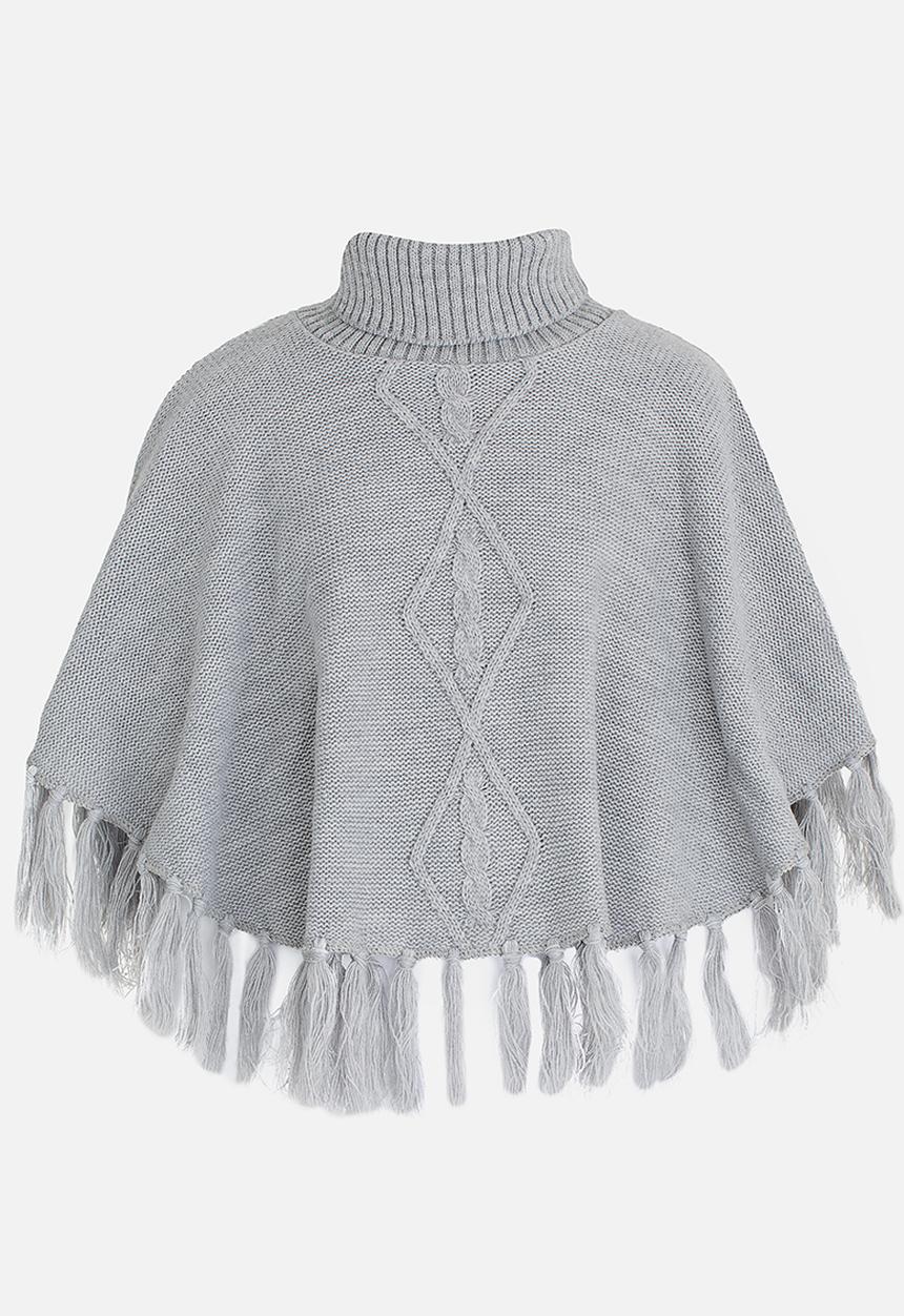 Rebel Republic - Fringed Poncho Grey Melange