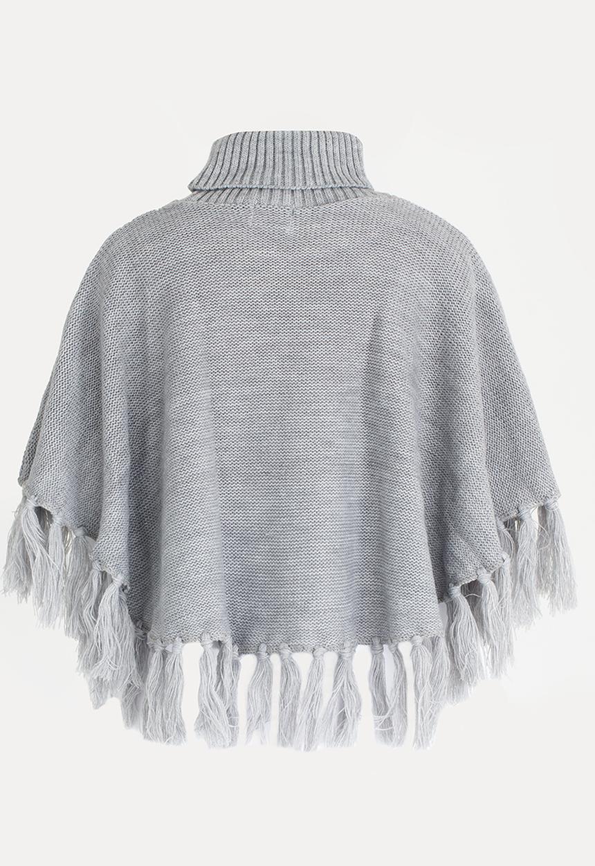 Rebel Republic - Fringed Poncho Grey Melange