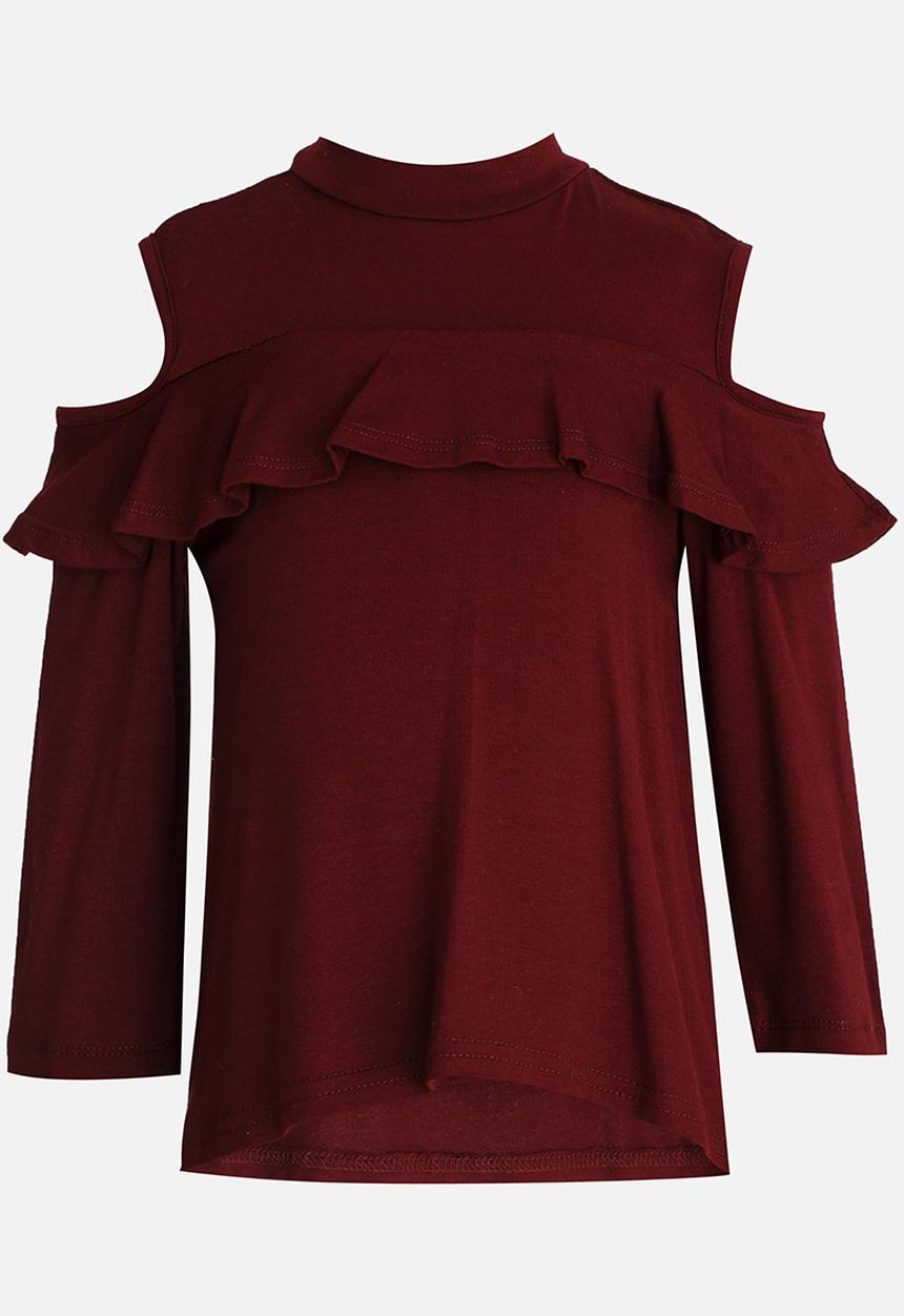 See-Saw - Cold Shoulder Top Burgundy