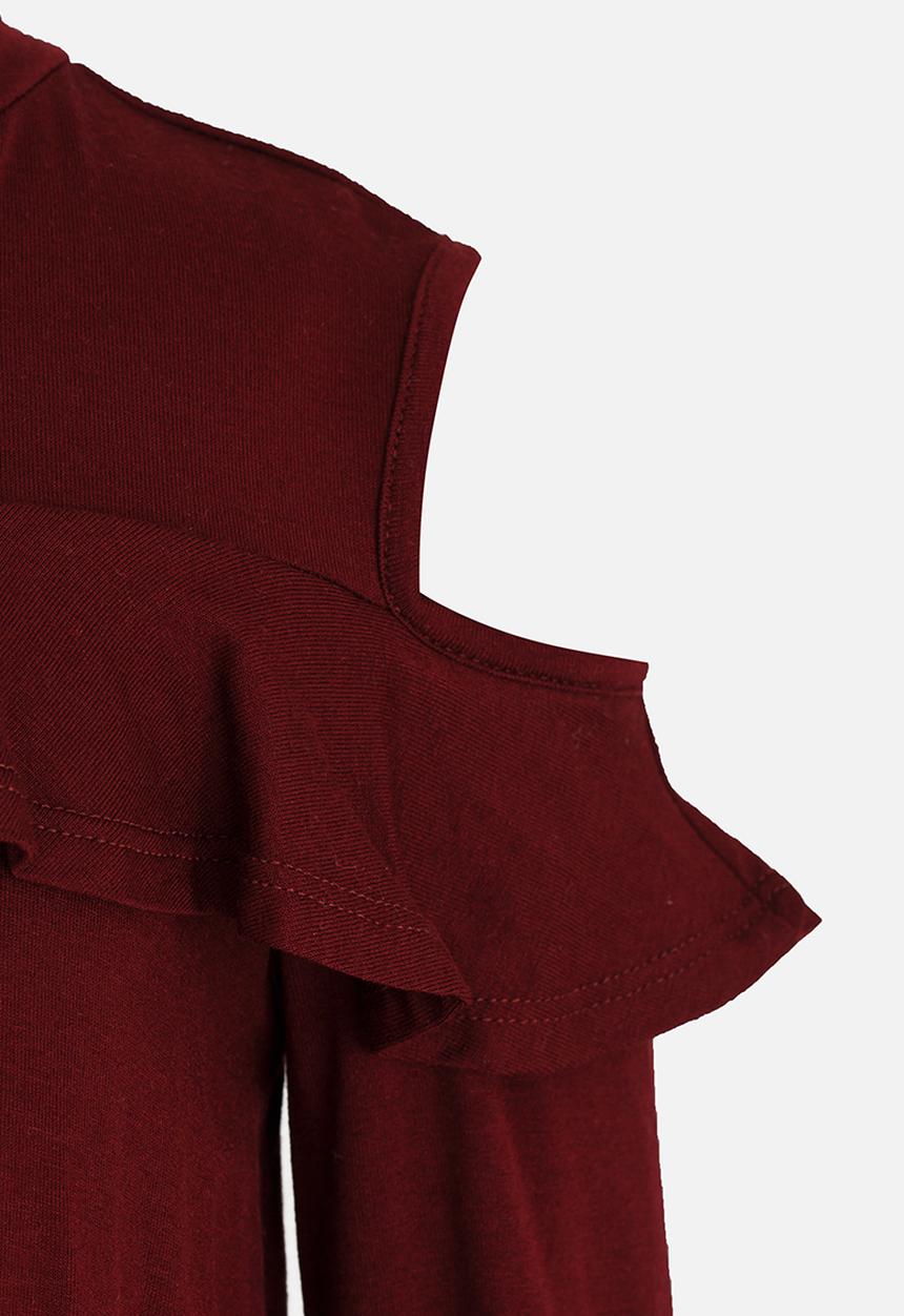 See-Saw - Cold Shoulder Top Burgundy