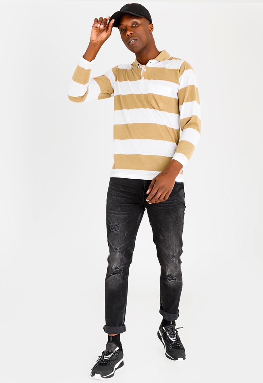 STYLE REPUBLIC - Broad Stripe Golfer Stone/Beige