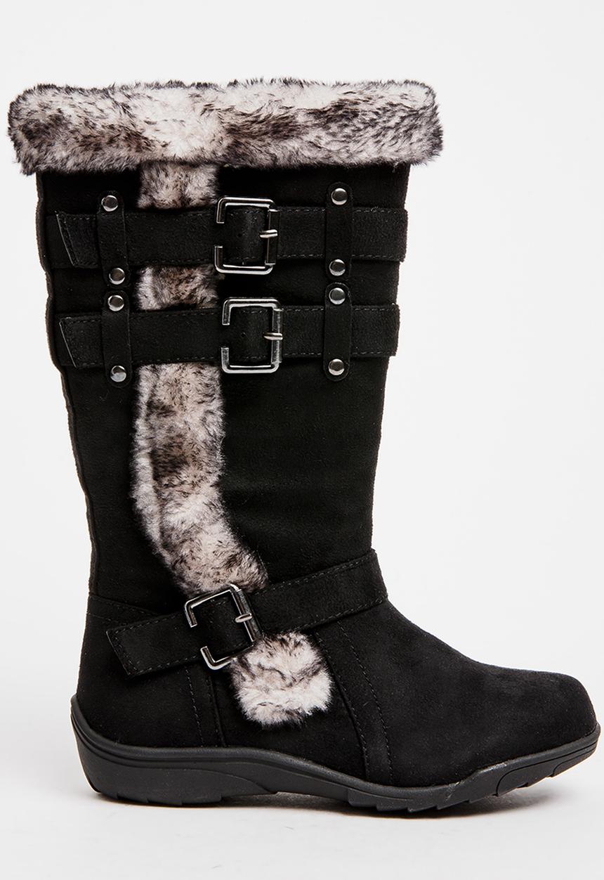 Franco Rossi - Long Fur & Buckle Detail Boot Black