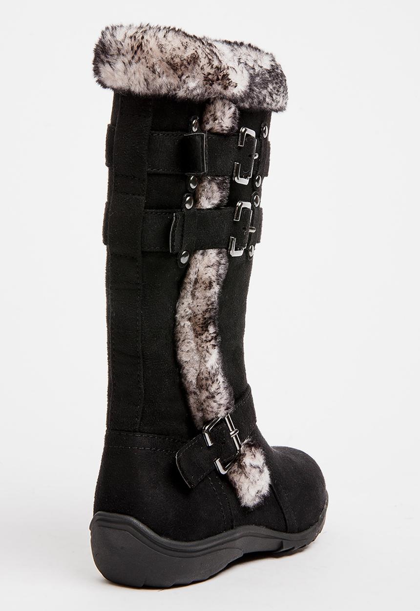 Franco Rossi - Long Fur & Buckle Detail Boot Black