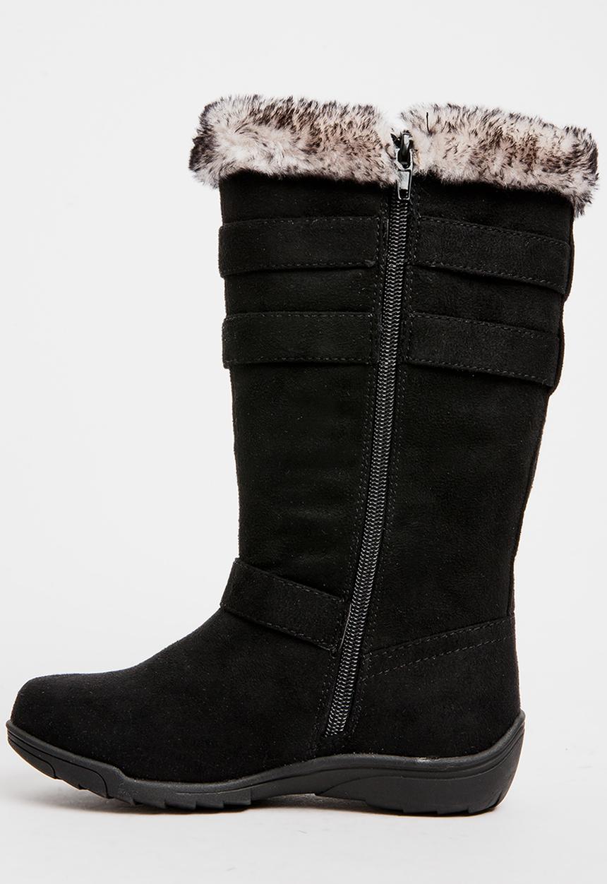 Franco Rossi - Long Fur & Buckle Detail Boot Black