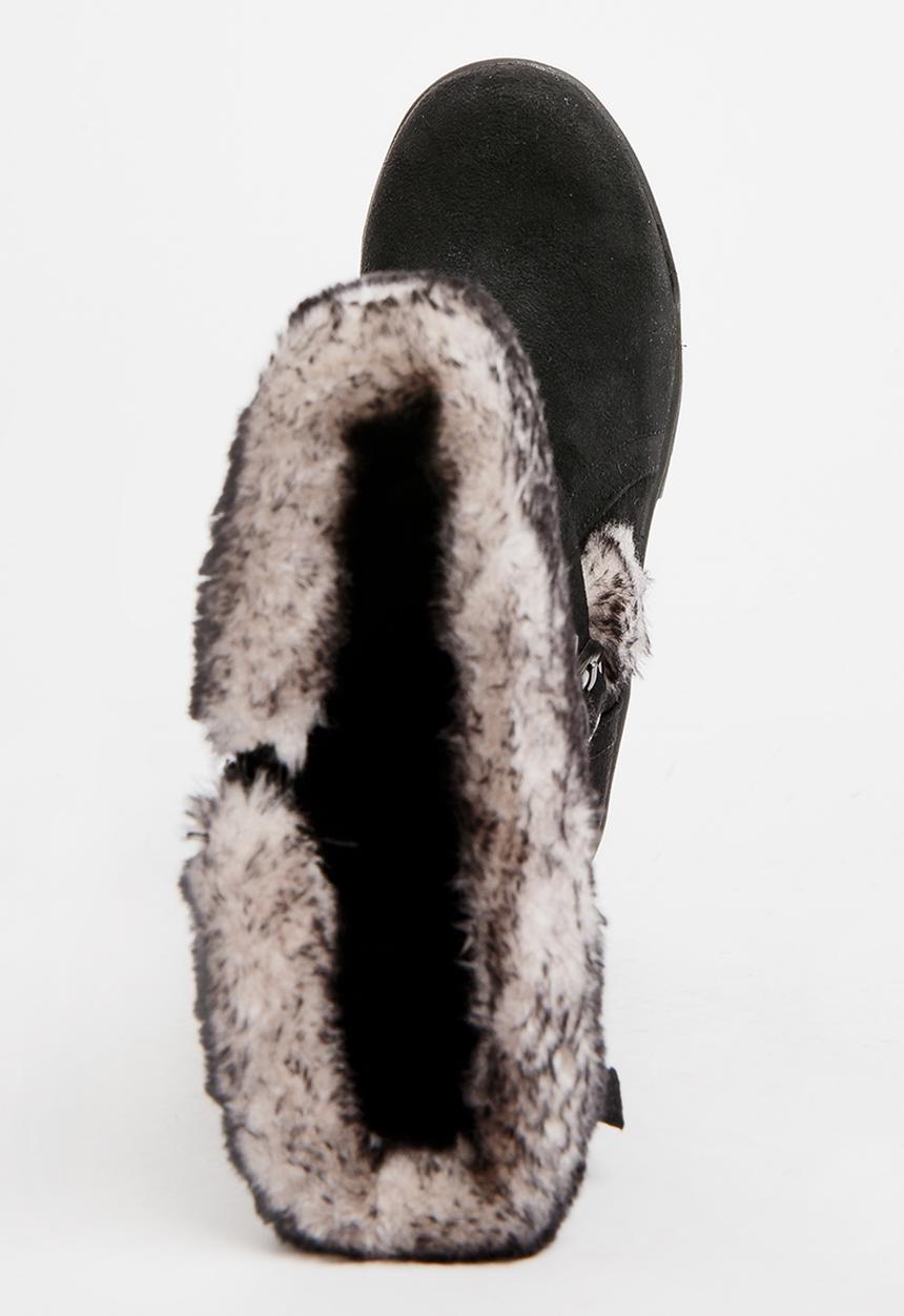 Franco Rossi - Long Fur & Buckle Detail Boot Black