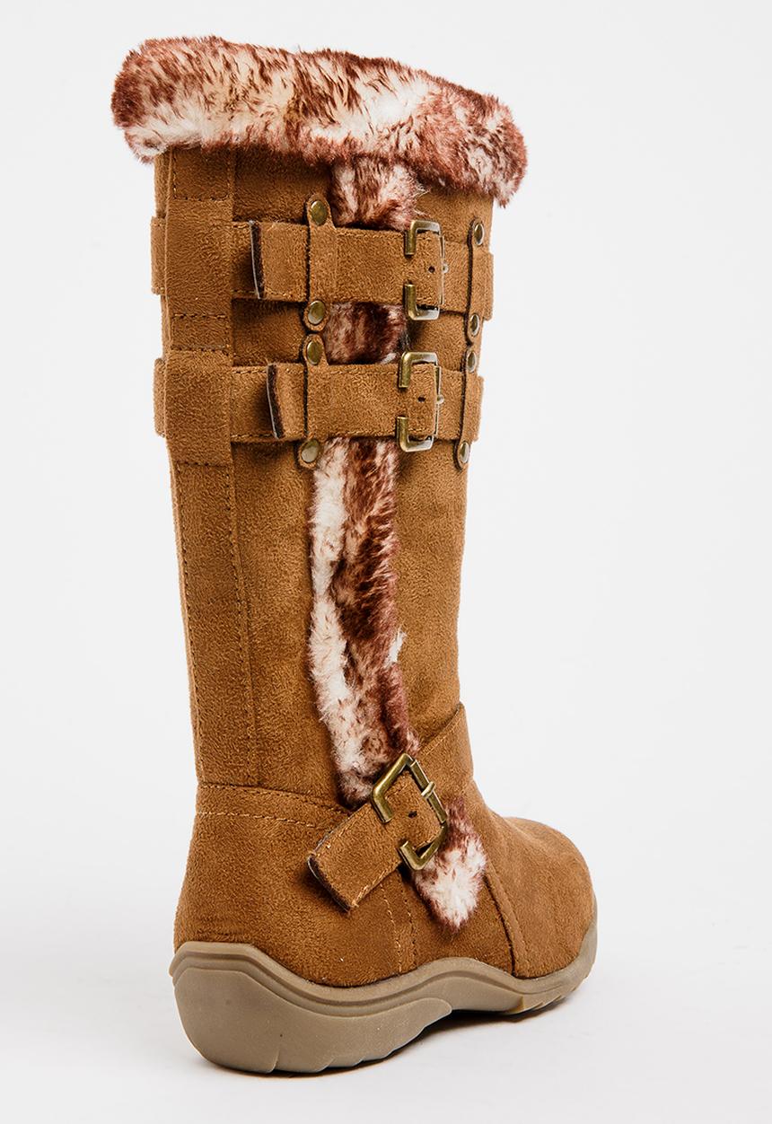 Franco Rossi - Long Fur & Buckle Detail Boot Brown