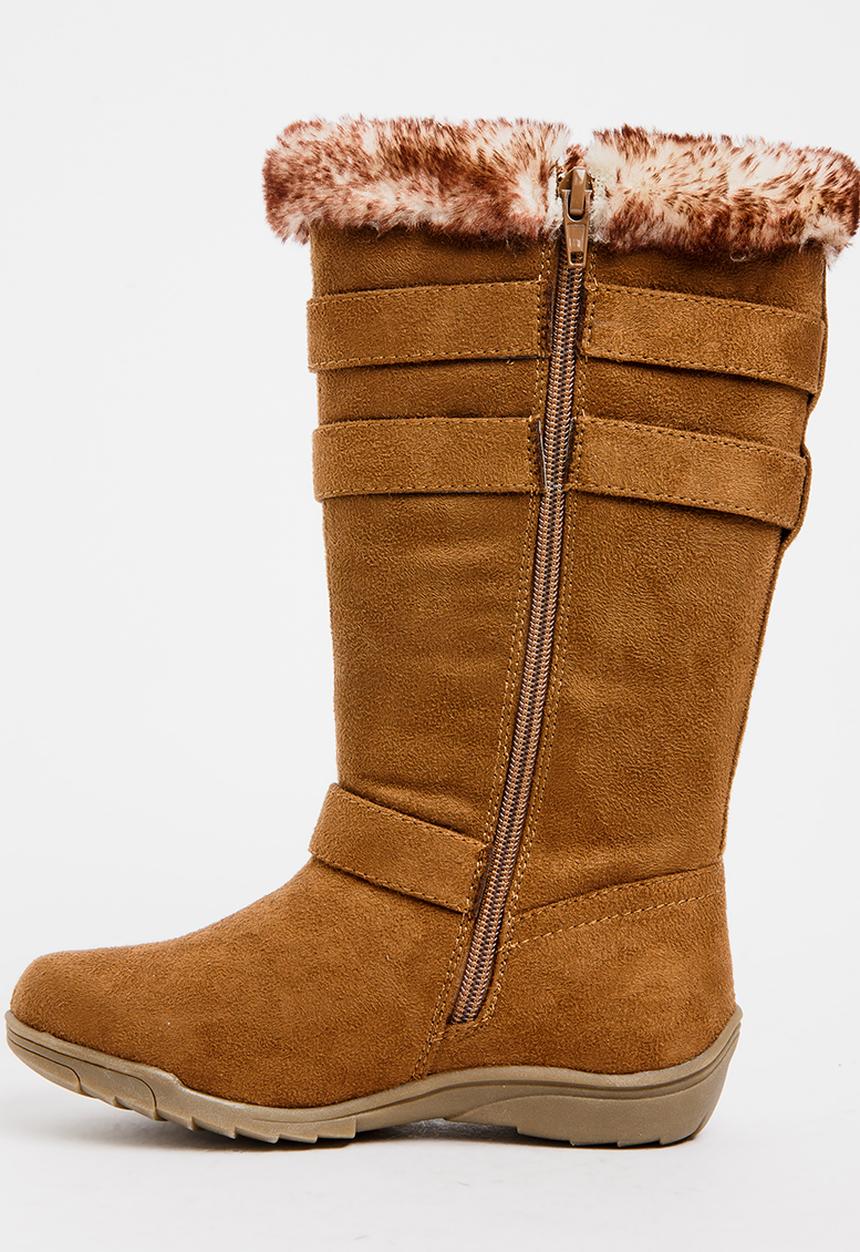 Franco Rossi - Long Fur & Buckle Detail Boot Brown