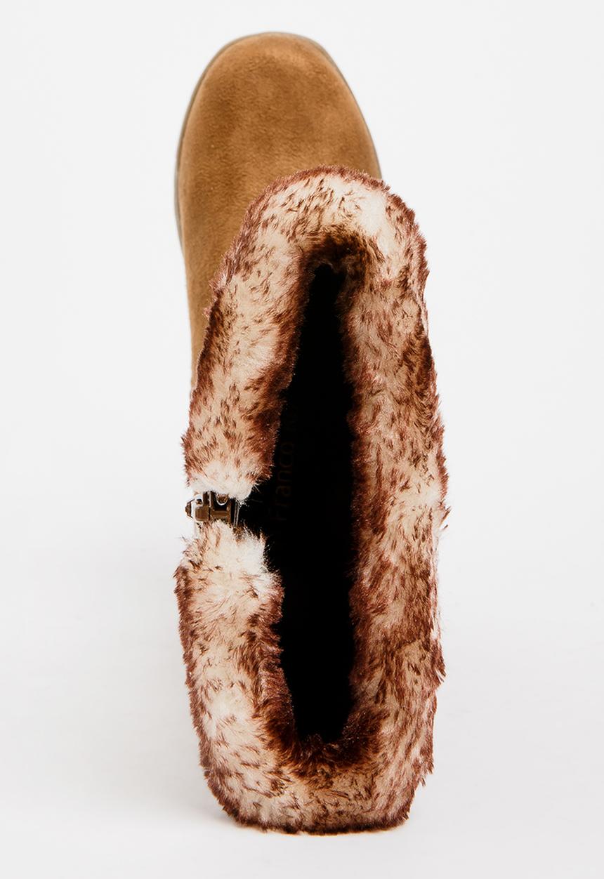 Franco Rossi - Long Fur & Buckle Detail Boot Brown