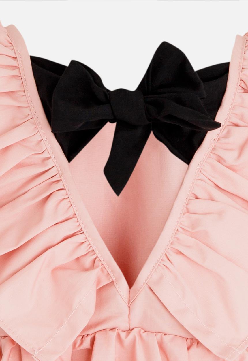Pop Candy - Gathered Dress with Ruffle and Back Bow detail Mid Pink