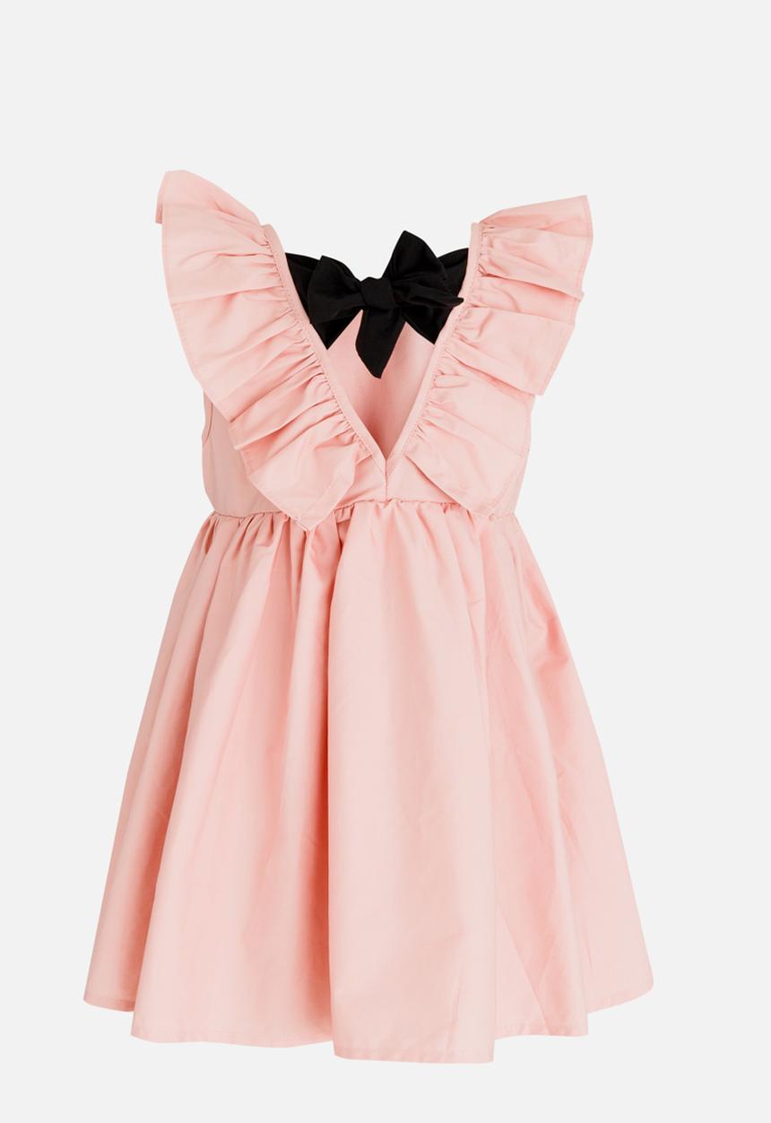 Pop Candy - Gathered Dress with Ruffle and Back Bow detail Mid Pink