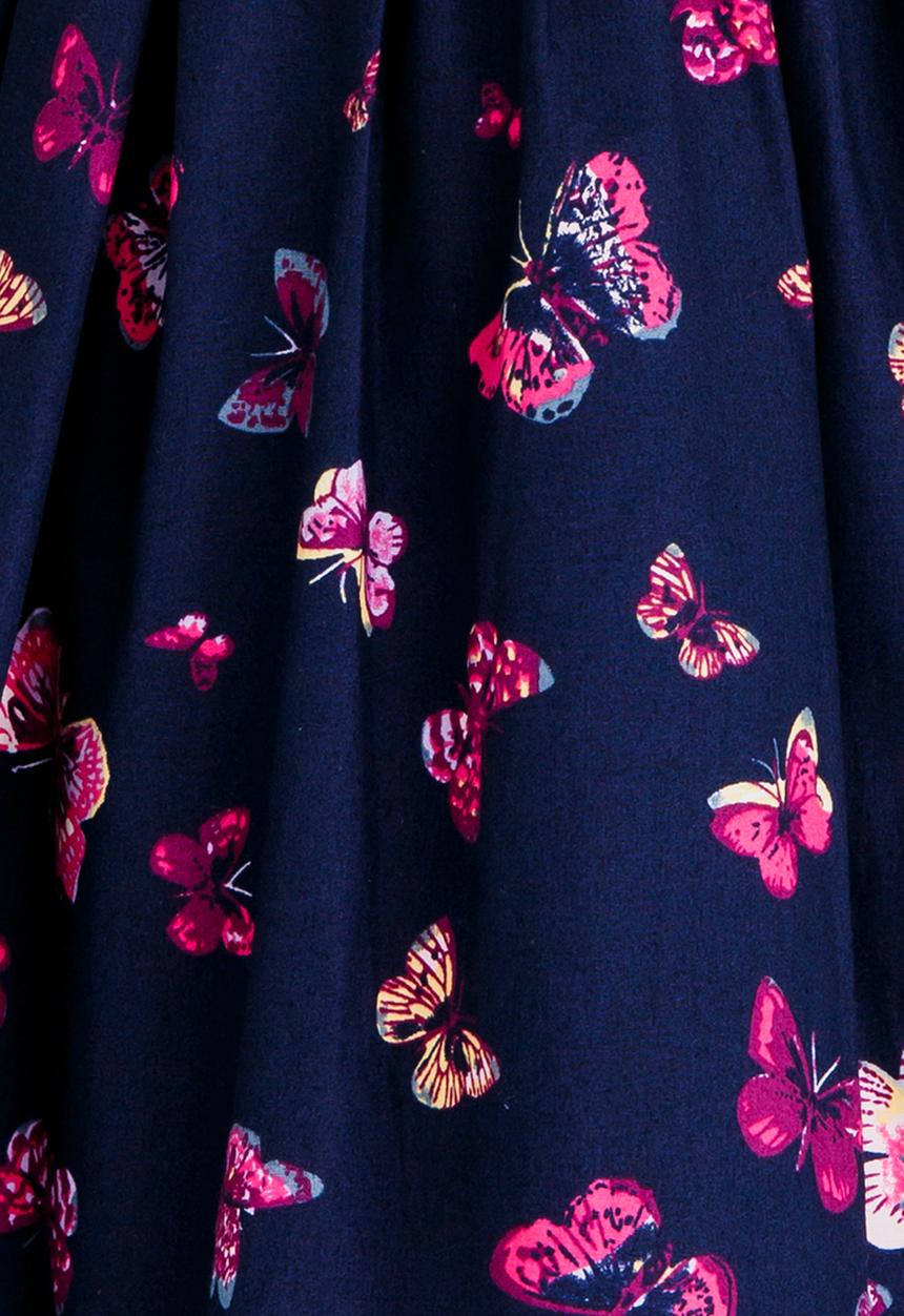 Pop Candy - Belted Butterfly Printed Dress Navy