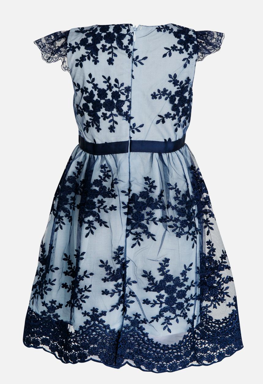 Pop Candy - Floral Printed Dress with Satin Belt Dark Blue