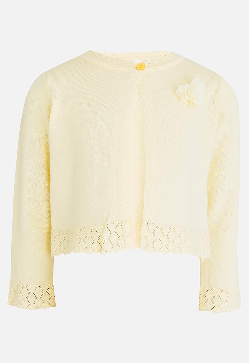 Pop Candy - Cropped Cardigan with Crochet Edging Yellow