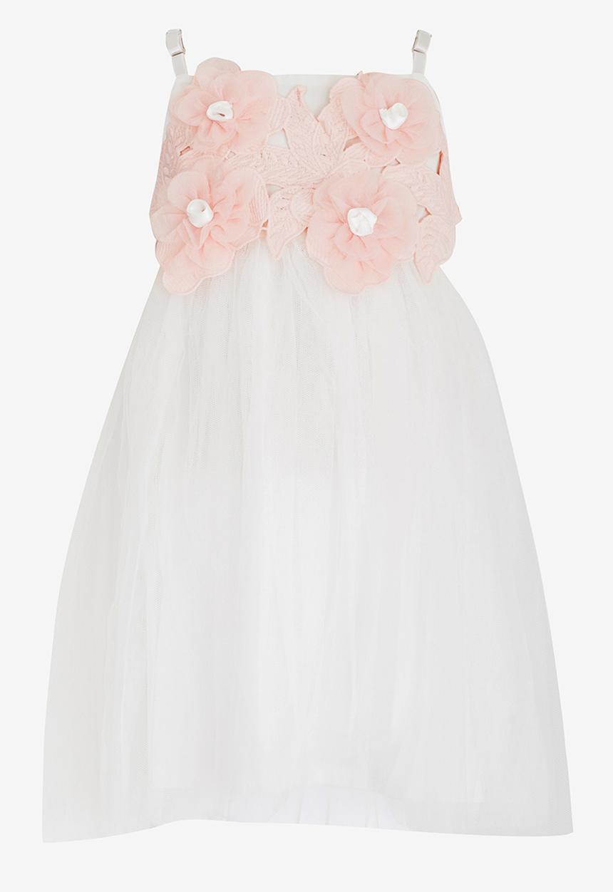 Pop Candy - Tutu Dress with Applique Flowers White