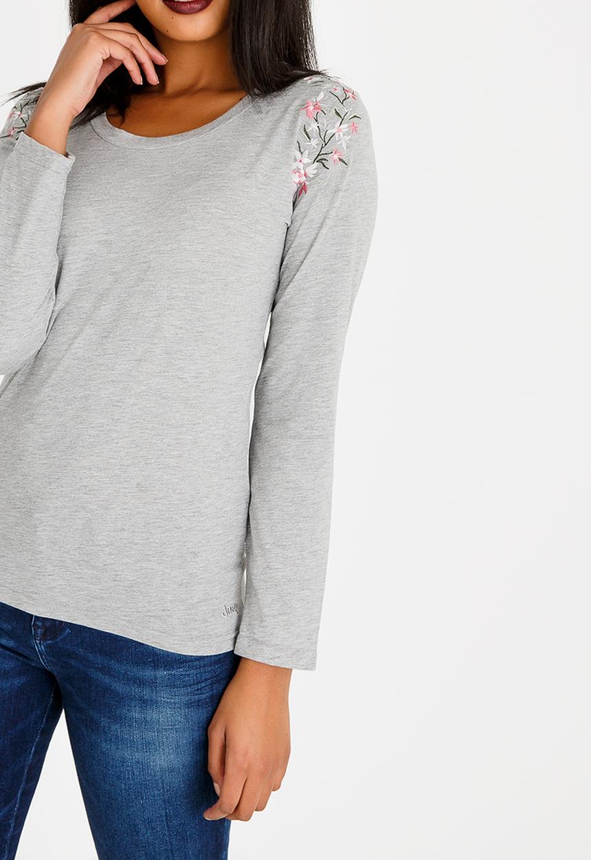 JEEP - Embroidered Long Sleeve Top Grey Melange