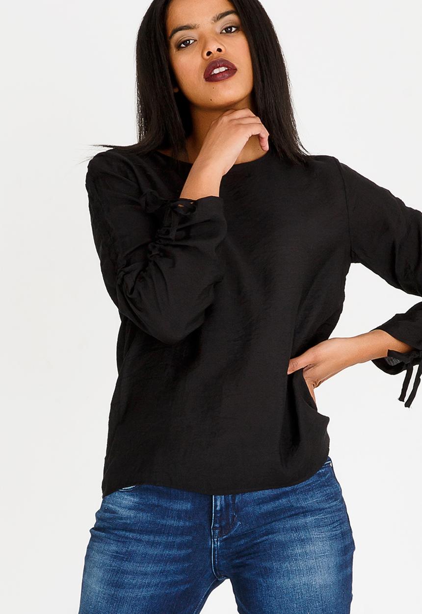 edit - Long Sleeve Blouse with Drawcord Black