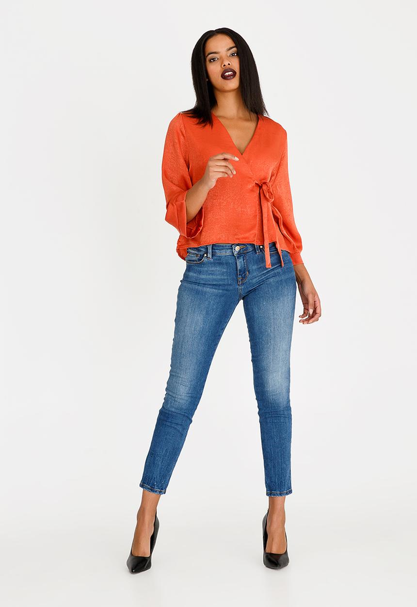 edit - Wrap Over Blouse with Kimono Sleeve Orange