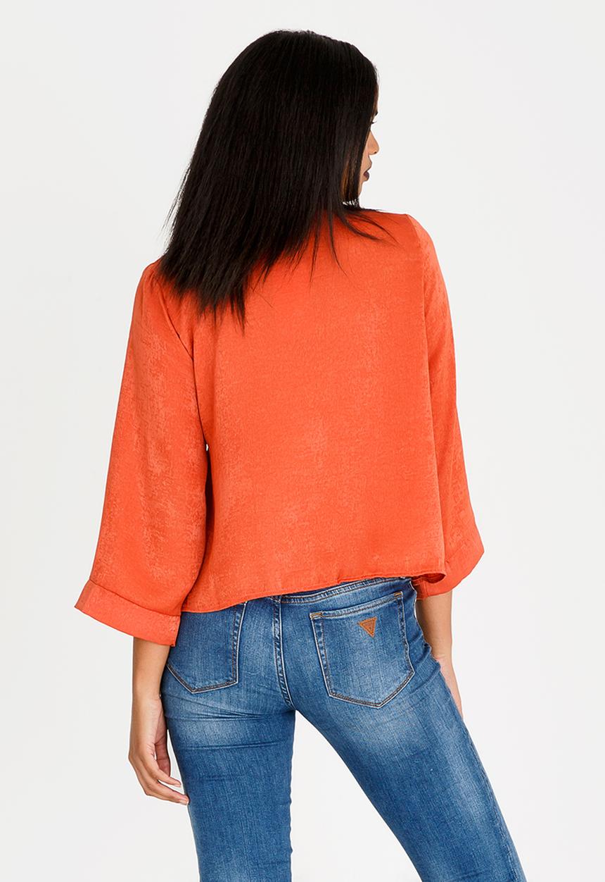 edit - Wrap Over Blouse with Kimono Sleeve Orange