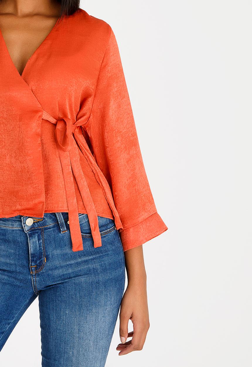 edit - Wrap Over Blouse with Kimono Sleeve Orange
